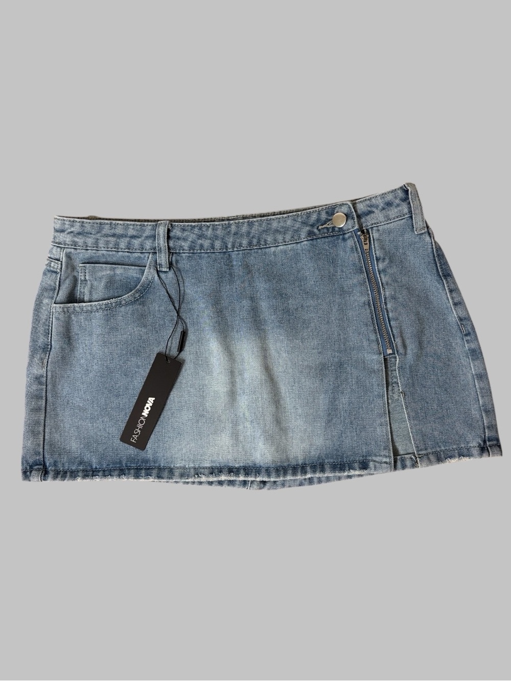 Fashion Nova Light-Wash Denim Micro Mini Skirt
